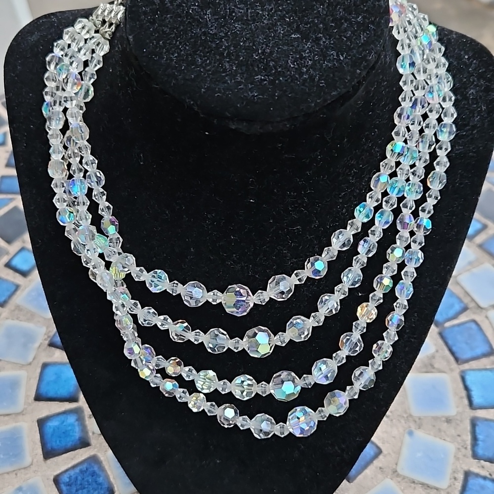 Vintage 4 Strand Aurora Borelis Necklace
